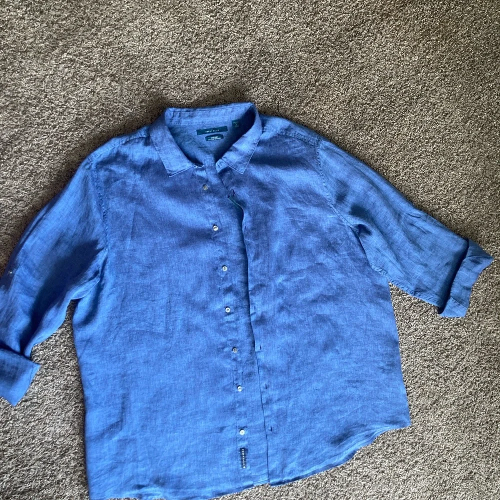 Perry Ellis 100% Linen Blue Button Down Shirt Women’s 3X NWT